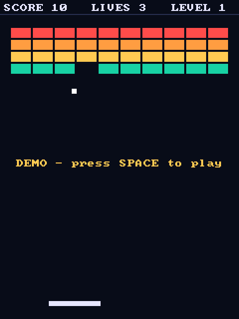 Breakout running on the ESP32 under MicroQuickJS