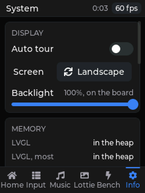 The Info page of the widgets tour